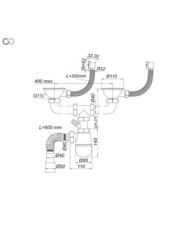 Сифон К1450 для мийки та умивальника, пластиковий, з відводом SoloPlast (340286024)