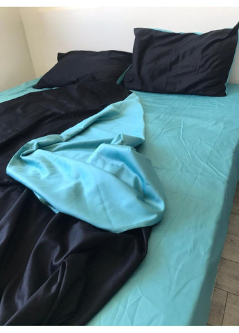 Постільна білизна Бірюза + чорний, сатин PREMIUM Евро розмір, наволочки 70/70 No Brand (363190919)