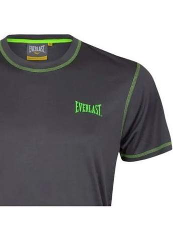 Серая футболка мужская серая с зелёным логотипом с коротким рукавом Everlast