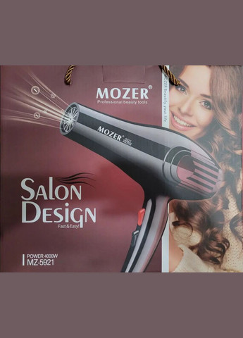 Професійний фен для сушіння та укладання волосся з регуляцією швидкості та температури 4000W MZ-5921 Pro Чорний + Насадка Mozer (306716758)