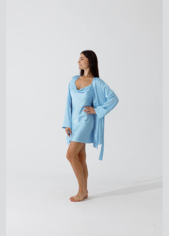 Блакитна шовкова піжама халат + сорочка, італійський шовк Shine
