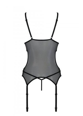 Корсет Christa Corset black XXL/XXXL: с подвязками и ажурным лифом, стринги в комплекте Passion (303877731)