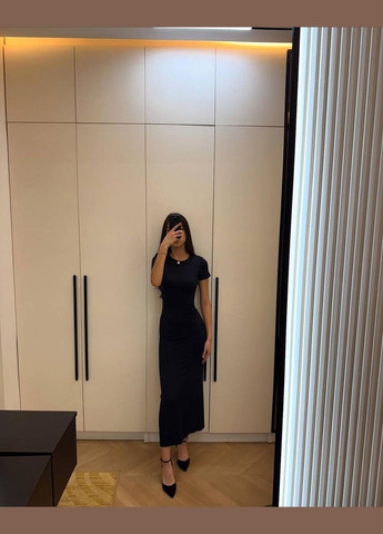 Черное повседневный, праздничный женское длинное платье силуэтная No Brand однотонное