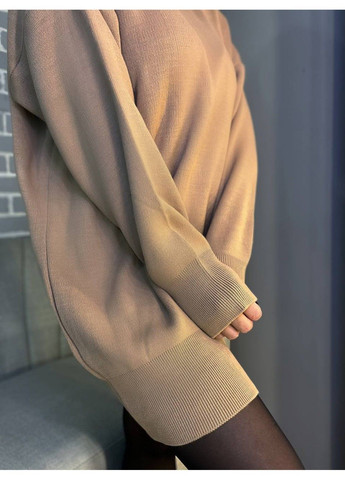 Темно-бежева сукня жіноча 2024101 светр комір хомут туніка My Fashion
