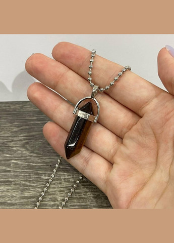 Кулон с натуральным камнем Тигровый глаз в виде кристалла шестигранника на цепочке в подарочной коробочке Овен (326807802)