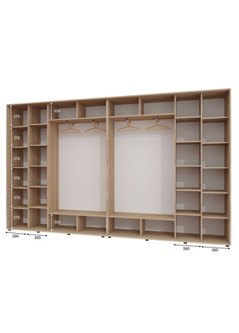 Шкаф-купе четырехдверный 380*45*250 см Дуб Сонома 4 двери ДСП + Зеркало + Зеркало + ДСП ШК-02 Алекса (360474109)