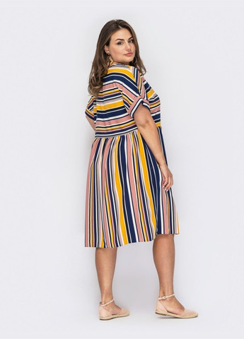 Желтое кэжуал платье в полоску с расклешенной юбкой и коротким рукавом Dressa в полоску