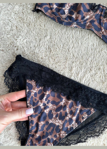 Коричневый демисезонный комплект белья трусики+ бюстгальтер No Brand