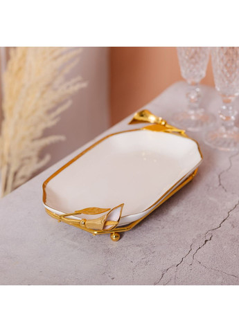 Керамическая фруктовница на подставке 26×15×3.5 см Белая с золотом Yiwu (360455069)