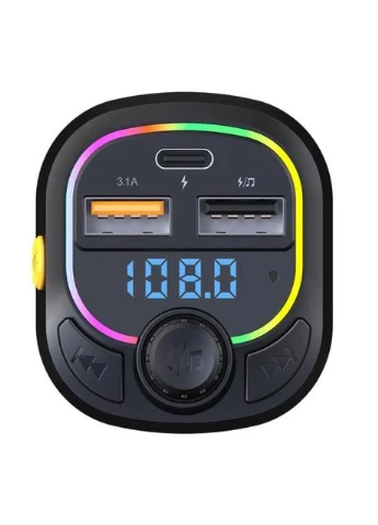 Трансмитер в авто C28 RGB LED 7color USB-C Bluetooth ФМ модулятор Aux (369473768)