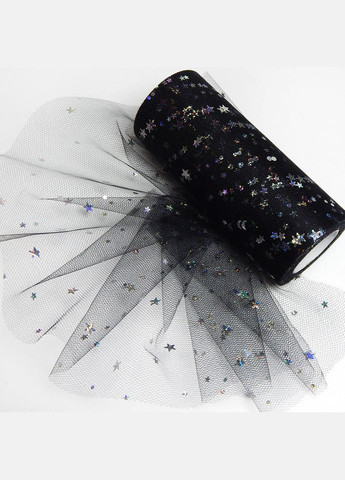 Фатин з блиском, сітчаста стрічка, 15 см, зірочки голограма, чорний No Brand (340483223)