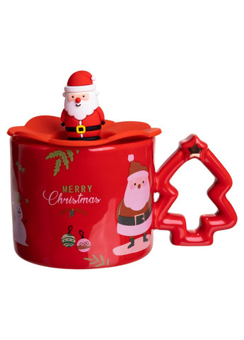 Новорічна порцелянова чашка «Санта» з кришкою 400 мл FM-CS-18R Yiwu (370974141)
