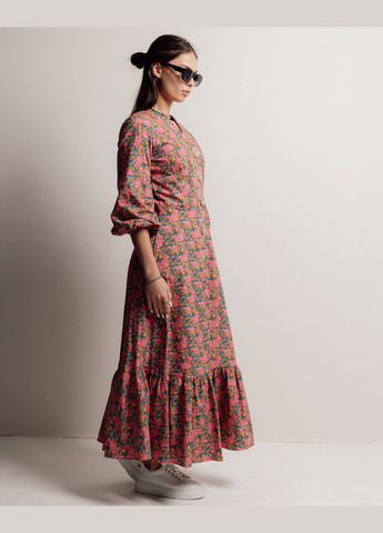 Розовое кэжуал платье летнее длинное c цветами Samsara с цветочным принтом