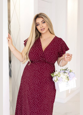 Бордова повсякденний жіноча літня сукня в горох на запах на запах Style Point в горошок