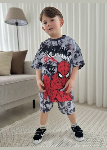 Сіро-червоний літній дитячий літній комплект (футболка + шорти) для хлопчика wiki boom kids spider man сіро-чорний No Brand