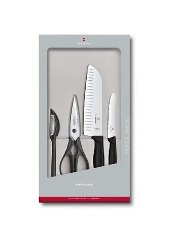 Набор кухонный SwissClassic Kitchen Set 4шт с черн. ручкой (2 ножа, ножницы Victorinox чёрные,