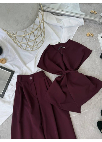 Костюм 2–ка з костюмки, з жилеткою та широкими штанами мод ЛКК-202, марсала, 50-52 No Brand (355469822)