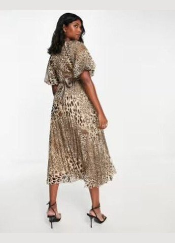 Бежевое коктейльное платье Asos леопардовый