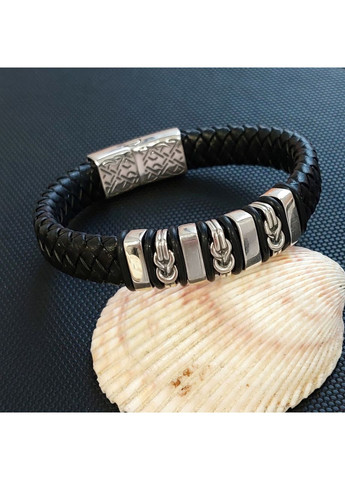 Браслет Серебряные узлы с натуральной кожей 20 см No Brand (355921856)