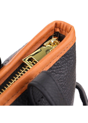 Женская кожаная сумка с коричневой вставкой на лицевой стороне 22997 Черный Vintage (356452161)