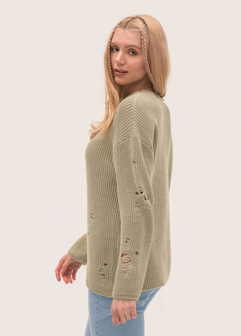 Оливковый женский есо-свитер с дырками SVTR
