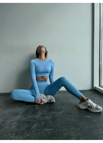 Жіночий фітнес костюм ПУШ АП / Жіночий спортивний костюм блакитного кольору з довгим рукавом No Brand (367102201)