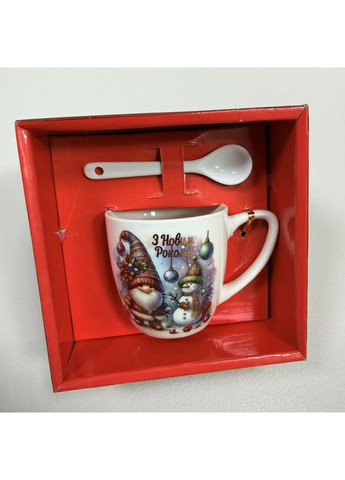 Чашка новогодняя с ложкой в подарочной коробке керамическая 175 мл h-7,5 см, d-7,4 см 1948/3656-3 Stenson (367111045)