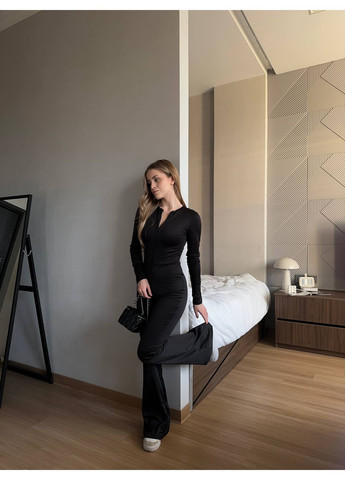 Женский теплый комбинезон-клеш с длинным рукавом MonCher комбинезон-брюки чёрный повседневный