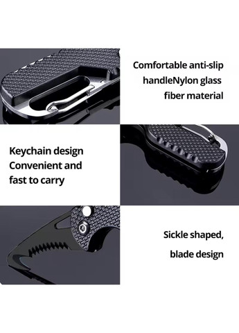 Складаний ніж-різець із зазубринами (серейтором) та стропорізом, чорний No Brand (316580422)