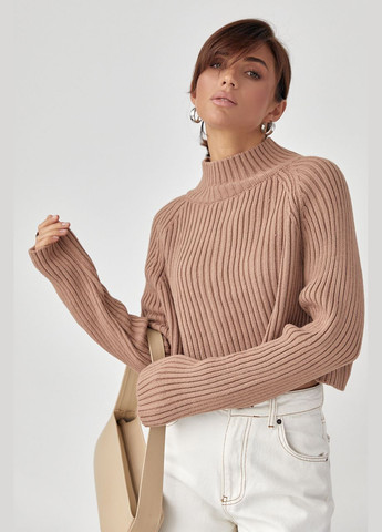 Короткий вязаный свитер в рубчик с рукавами-регланами 3935 Lurex (280910099)