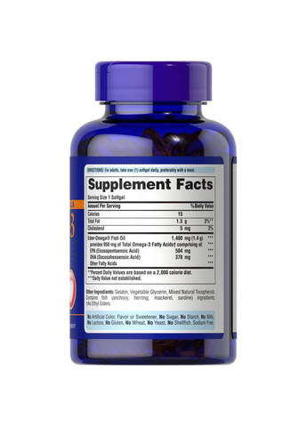 Жирные кислоты One Per Day Omega 3 Fish Oil 950 mg, 90 капсул Puritans Pride (293339215)