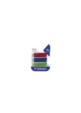 USB флеш накопичувач (49326) Verbatim 3x16GB Slider Red/Blue/Green USB 2.0 (389139213)