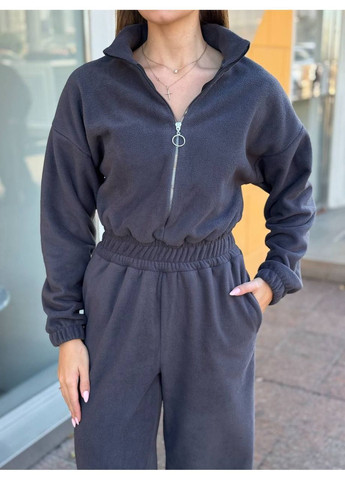 Комбинезон 1674 Турецкий Флис Полар, с молнией в декабре, воротник Україна графитовый