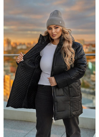 Чорна зимня ✨жіноча стильна тепла куртка прямого крою заміри в описі✨ куртка-пальто Vione