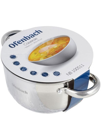 Кастрюля Casserole из нержавеющей стали 1700мл со стеклянной крышкой Ofenbach (339780158)