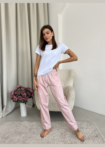 Комбінована жіноча піжама футболка + штани пудровий з білим (вк4306в-4-01) Cosy