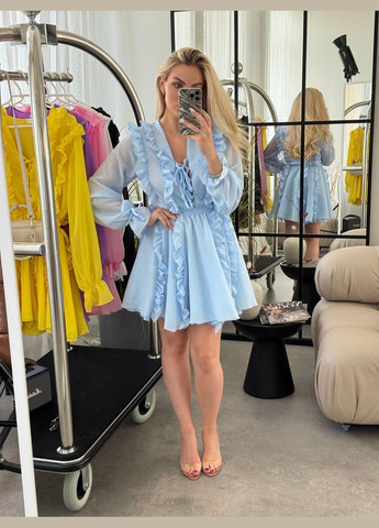 Голубое повседневный платье DK/DL Мода без кордонів однотонное