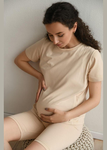 Бежевая бежевая футболка для беременных и кормящих с секретом кормления малыша Мамин Дім