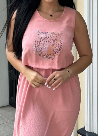 Розовое повседневный изысканное легкое повседневное летнее меди платье без рукавов с карманами и украшенное камешками Tik-Tak с рисунком