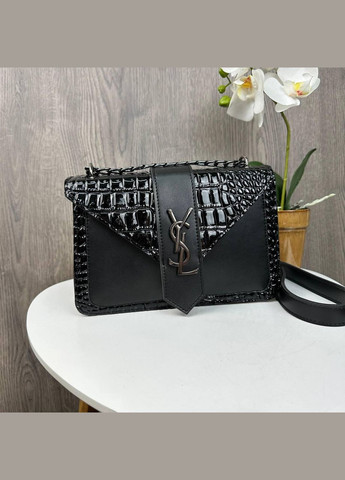Женская мини сумочка клатч лаковая рептилия YSL черная, маленькая сумка лакированная змеиная No Brand (334731102)