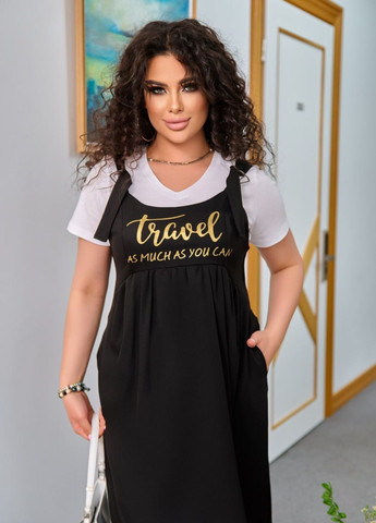 Черное повседневный платье сарафан с узорной надписью No Brand с надписью
