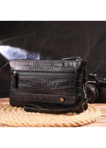 Сумка клатч на кисть чоловіча із натуральної шкіри середня Чорний 36859 Canpellini (353690135)