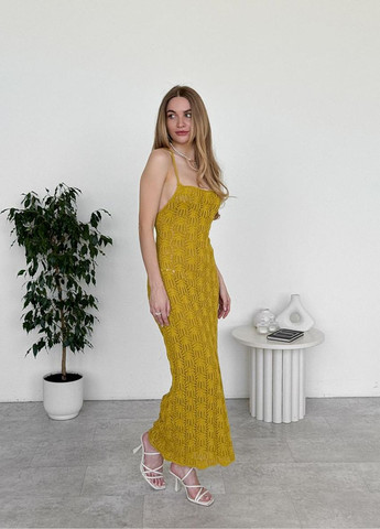 Гірчична кежуал пляжна сукня мереживо Art Knit однотонна