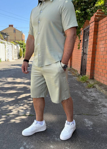 Оливковий літній костюм-двійка: сорочка та шорти з шортами Allthings