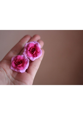 Розовые серьги в цвете с розочками из полимерной глины. Серьги ручной работы Handmade (370665165)
