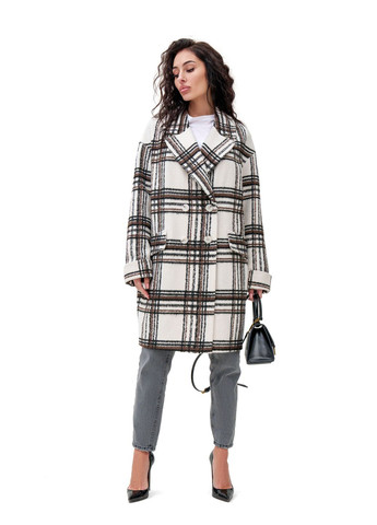 Светло-коричневое демисезонное Пальто Жаннет бело-коричневый (клетка) Emass