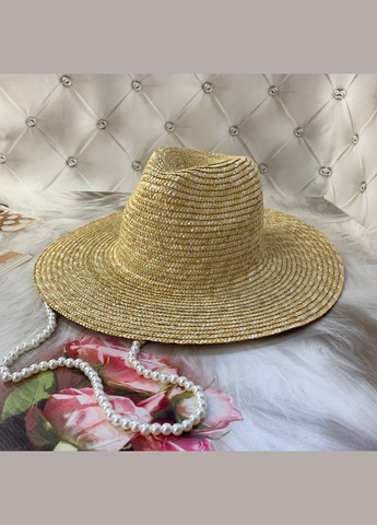 Літній солом'яний капелюх Федора із широкими полями і перлинним ланцюжком Perlina No Brand (293815353)