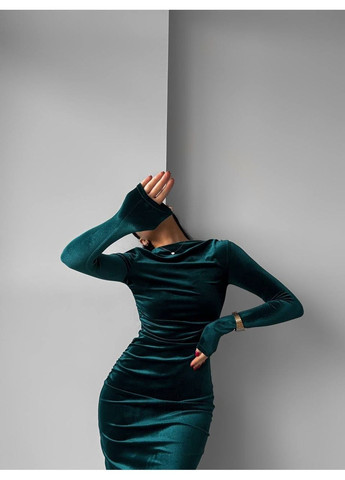 Изумрудное праздничный, коктейльное, вечернее, кэжуал женское бархатное платье силуэтная Asi.Store.ua