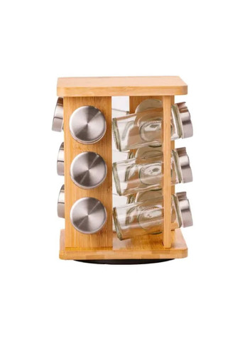 Набір для спецій на дерев'яній підставці 12 предметів скляні баночки для кухні ProDobro (364192585)