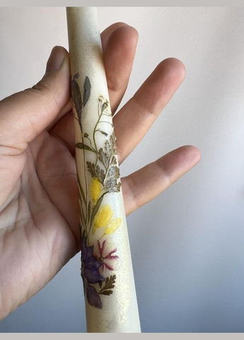 Конусна святкова свічка з сухоцвітами | воскова ручної роботи | весільна або інтер'єрна Hand Made (346591204)